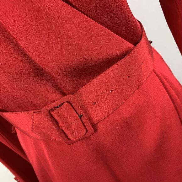 VTG Linda Allard Ellen Tracy Red Silk Wrap Dress Long Sleeve with Button Cuff 6 - Picture 3 of 12